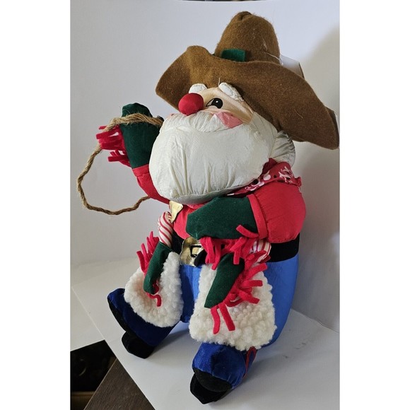 Plush Vintage Christmas Cowboy Santa Partial Tag Candy Cane Guns... - Picture 1 of 16